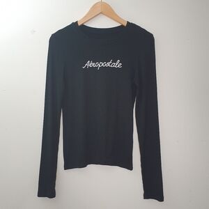 Aeropostale Ribbed Black Long Sleeve Top Size M